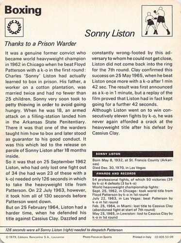1977-79 Sportscaster Series 53 #53-09 Sonny Liston Back