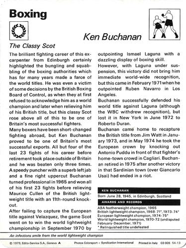 1977-79 Sportscaster Series 54 #54-13 Ken Buchanan Back
