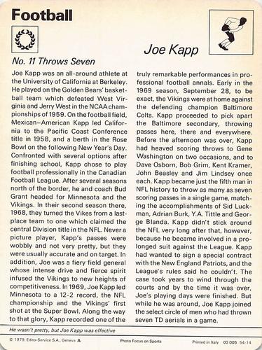 1977-79 Sportscaster Series 54 #54-14 Joe Kapp Back