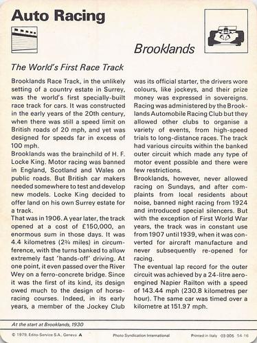 1977-79 Sportscaster Series 54 #54-16 Brooklands Back
