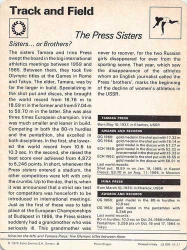 1977-79 Sportscaster Series 54 #54-21 The Press Sisters Back