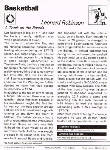 1977-79 Sportscaster Series 55 #55-18 Leonard Robinson Back