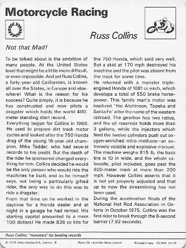 1977-79 Sportscaster Series 55 #55-04 Russ Collins Back