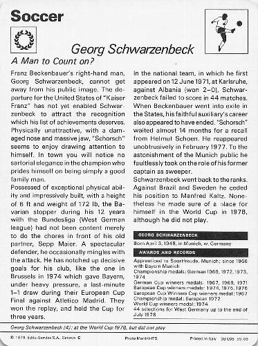 1977-79 Sportscaster Series 55 #55-08 Georg Schwarzenbeck Back