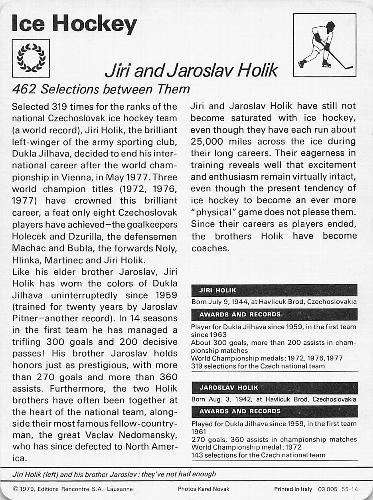 1977-79 Sportscaster Series 55 #55-14 Jiri Holik / Jaroslav Holik Back