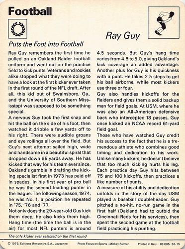 1977-79 Sportscaster Series 56 #56-15 Ray Guy Back