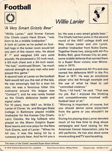 1977-79 Sportscaster Series 57 #57-01 Willie Lanier Back