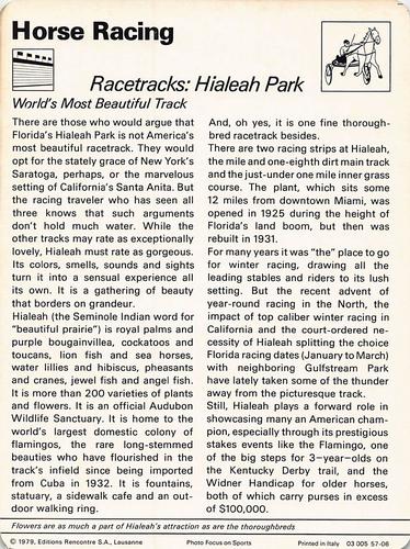 1977-79 Sportscaster Series 57 #57-06 Racetracks: Hialeah Park Back
