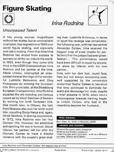 1977-79 Sportscaster Series 58 #58-10 Irina Rodnina Back