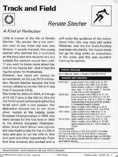 1977-79 Sportscaster Series 58 #58-11 Renate Stecher Back