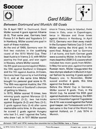 1977-79 Sportscaster Series 58 #58-13 Gerd Muller Back