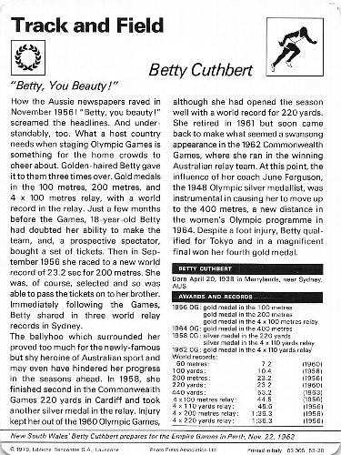 1977-79 Sportscaster Series 58 #58-20 Betty Cuthbert Back