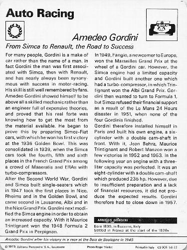 1977-79 Sportscaster Series 58 #58-22 Amedee Gordini Back