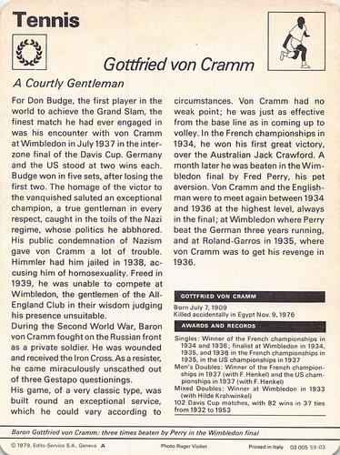 1977-79 Sportscaster Series 59 #59-03 Gottfried von Cramm Back