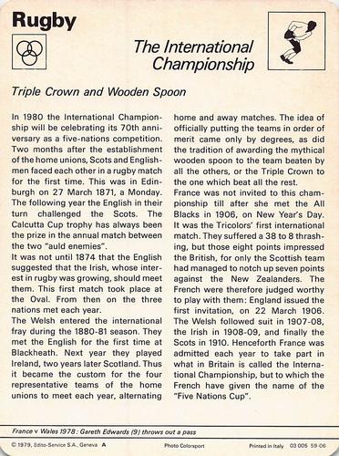 1977-79 Sportscaster Series 59 #59-06 The International Championship Back
