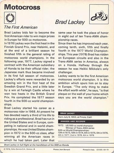 1977-79 Sportscaster Series 59 #59-19 Brad Lackey Back