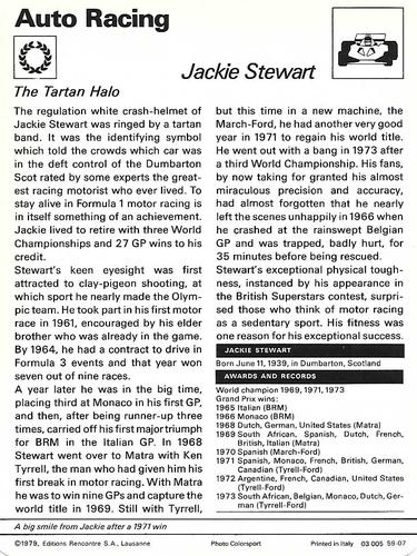 1977-79 Sportscaster Series 59 #59-07 Jackie Stewart Back