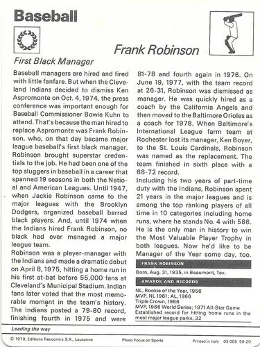 1977-79 Sportscaster Series 59 #59-20 Frank Robinson Back