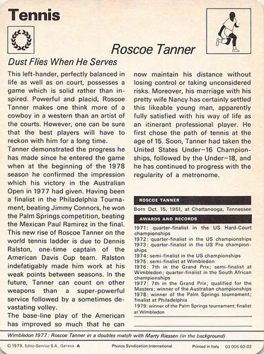 1977-79 Sportscaster Series 60 #60-02 Roscoe Tanner Back
