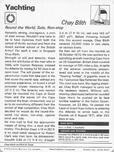 1977-79 Sportscaster Series 60 #60-07 Chay Blyth Back