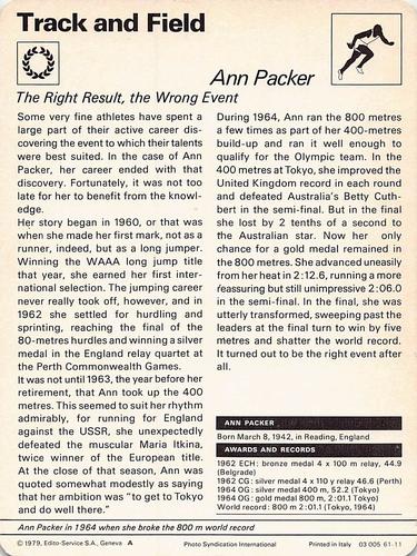 1977-79 Sportscaster Series 61 #61-11 Ann Packer Back