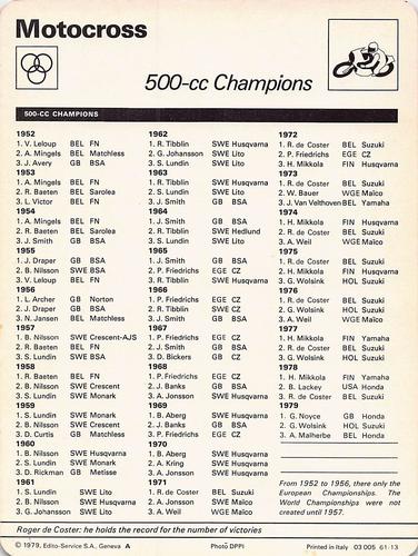 1977-79 Sportscaster Series 61 #61-13 500-cc Champions Back