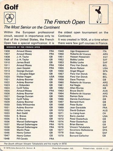 1977-79 Sportscaster Series 61 #61-23 The French Open Back