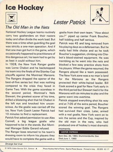 1977-79 Sportscaster Series 62 #62-17 Lester Patrick Back