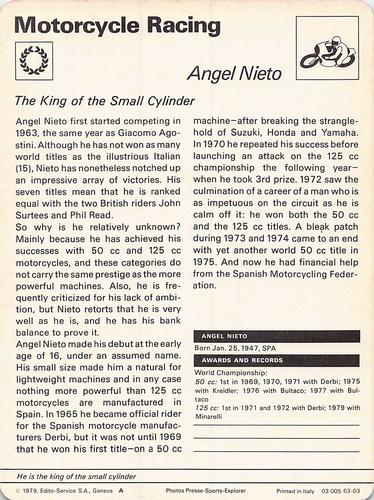 1977-79 Sportscaster Series 63 #63-03 Angel Nieto Back