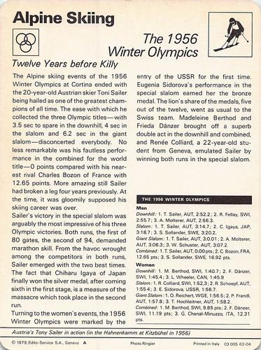 1977-79 Sportscaster Series 63 #63-04 The 1956 Winter Olympics Back