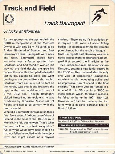1977-79 Sportscaster Series 63 #63-07 Frank Baumgartl Back