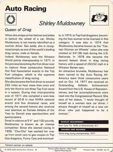 1977-79 Sportscaster Series 63 #63-12 Shirley Muldowney Back