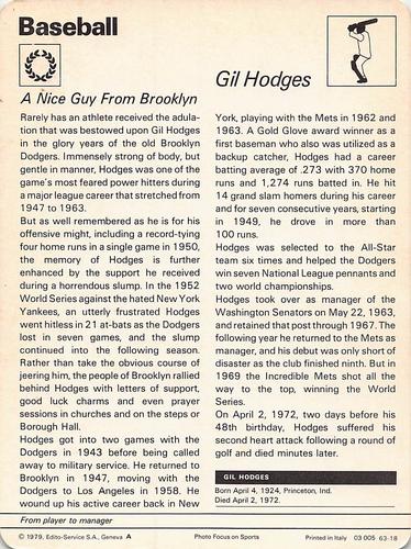 1977-79 Sportscaster Series 63 #63-18 Gil Hodges Back