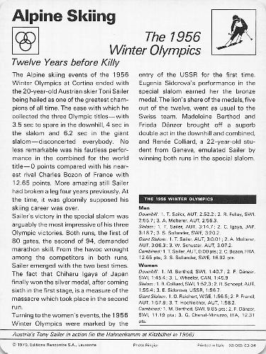 1977-79 Sportscaster Series 63 #63-04 The 1956 Winter Olympics Back