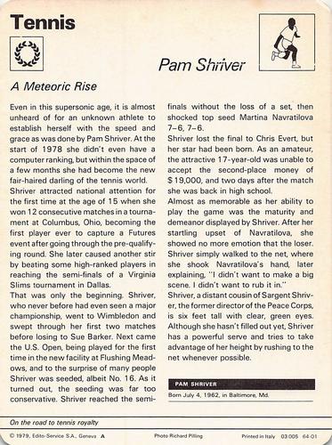1977-79 Sportscaster Series 64 #64-01 Pam Shriver Back