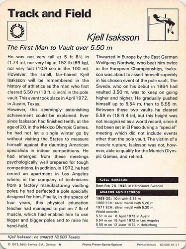 1977-79 Sportscaster Series 64 #64-21 Kjell Isaksson Back