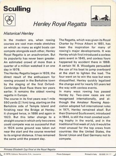 1977-79 Sportscaster Series 64 #64-17 Henley Royal Regatta Back