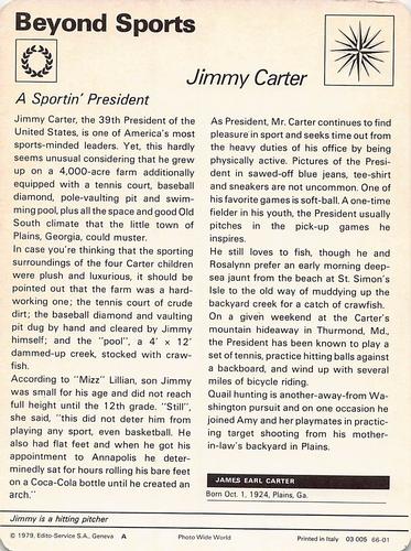 1977-79 Sportscaster Series 66 #66-01 Jimmy Carter Back