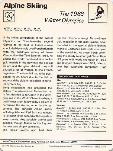 1977-79 Sportscaster Series 66 #66-19 The 1968 Winter Olympics Back