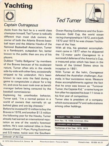 1977-79 Sportscaster Series 66 #66-20 Ted Turner Back