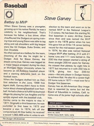 1977-79 Sportscaster Series 67 #67-01 Steve Garvey Back