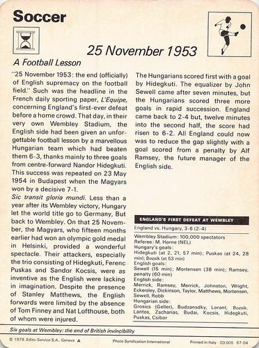1977-79 Sportscaster Series 67 #67-04 25 November 1953 Back