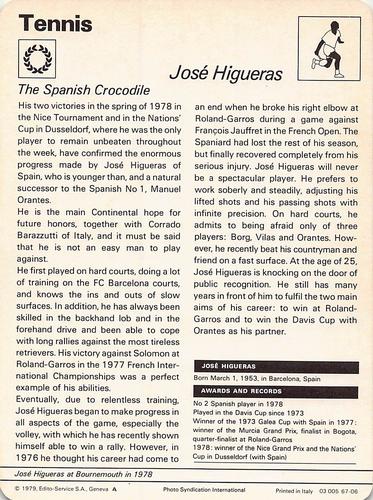 1977-79 Sportscaster Series 67 #67-06 Jose Higueras Back