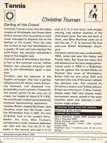 1977-79 Sportscaster Series 67 #67-19 Christine Truman Back
