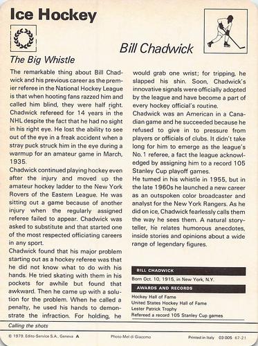 1977-79 Sportscaster Series 67 #67-21 Bill Chadwick Back