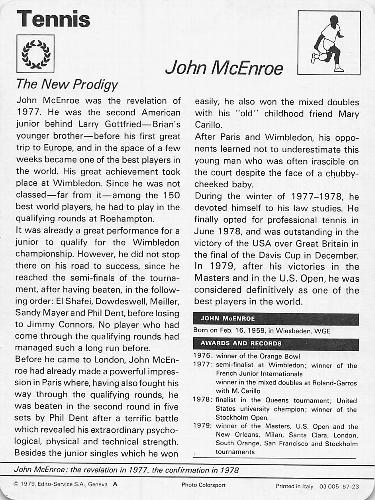 1977-79 Sportscaster Series 67 #67-23 John McEnroe Back