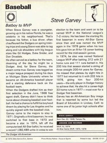 1977-79 Sportscaster Series 67 #67-01 Steve Garvey Back