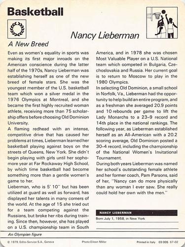 1977-79 Sportscaster Series 67 #67-02 Nancy Lieberman Back