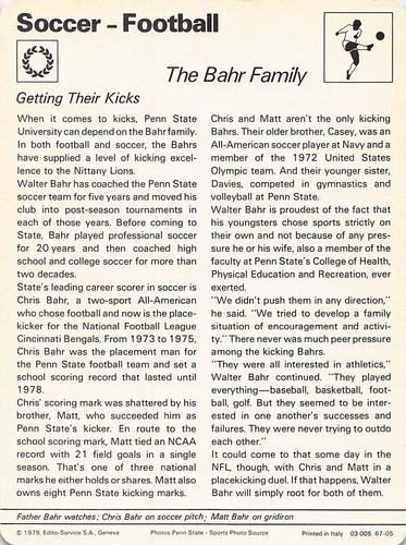 1977-79 Sportscaster Series 67 #67-05 The Bahr Family Back