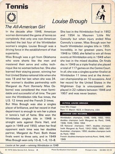 1977-79 Sportscaster Series 68 #68-09 Louise Brough Back